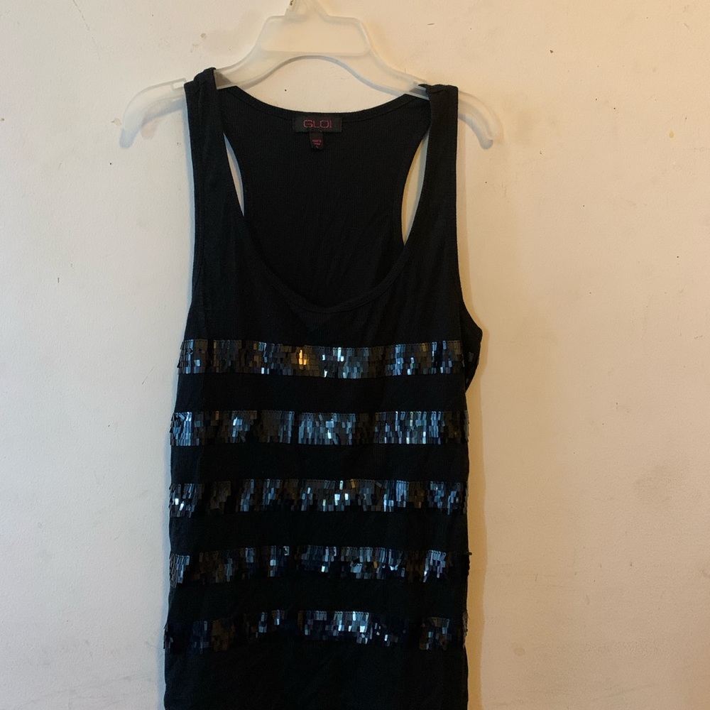 GLO Jeans Black Sequin Fitted Tank Top
